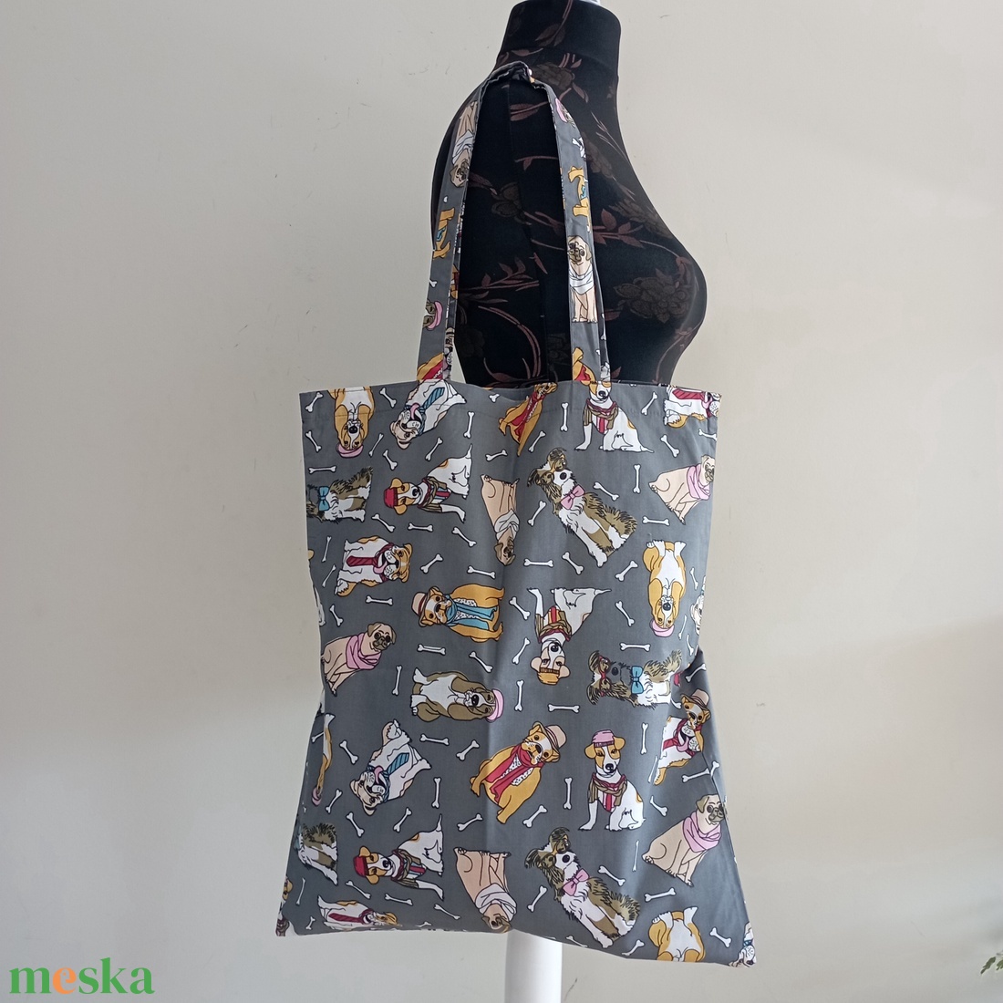 Nagy szatyor - kutya mintás textil táska - egyedi bevásárló szatyor - textil szatyor - mosható szatyor - táska & tok - bevásárlás & shopper táska - shopper, textiltáska, szatyor - Meska.hu