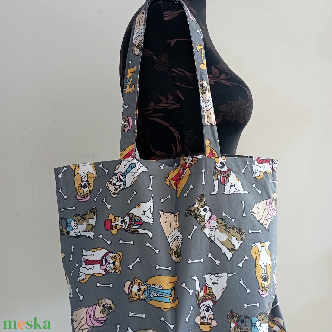 Nagy szatyor - kutya mintás textil táska - egyedi bevásárló szatyor - textil szatyor - mosható szatyor - táska & tok - bevásárlás & shopper táska - shopper, textiltáska, szatyor - Meska.hu