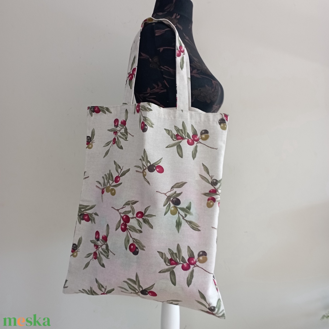 Nagy szatyor - olivabogyó mintás textil táska - egyedi bevásárló szatyor - textil szatyor - mosható szatyor - táska & tok - bevásárlás & shopper táska - shopper, textiltáska, szatyor - Meska.hu