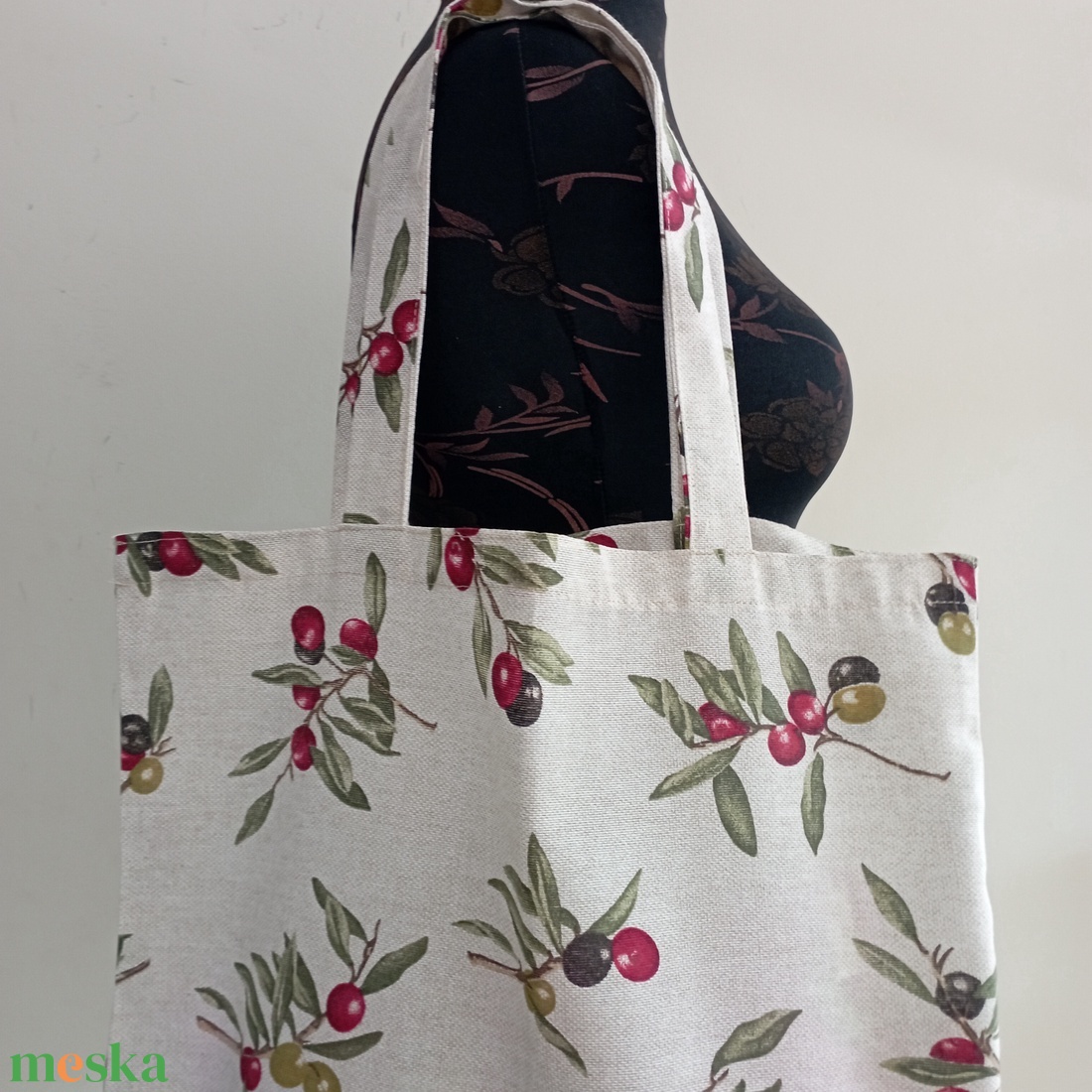Nagy szatyor - olivabogyó mintás textil táska - egyedi bevásárló szatyor - textil szatyor - mosható szatyor - táska & tok - bevásárlás & shopper táska - shopper, textiltáska, szatyor - Meska.hu