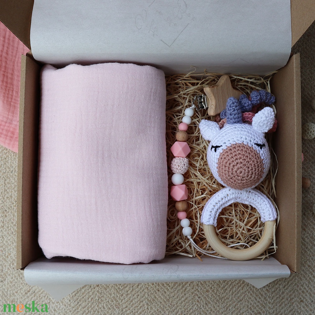 Light Pink Unicorn Box - Baba ajándékdoboz / Babaváró ajándék / Babalátogató ajándék akciós termékkép 1