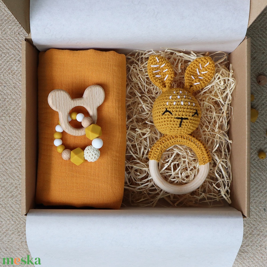 Yellow Bunny Box - Baba ajándékdoboz / Babaváró ajándék / Babalátogató ajándék - baba - mama - babalátogató ajándékcsomag - Meska.hu