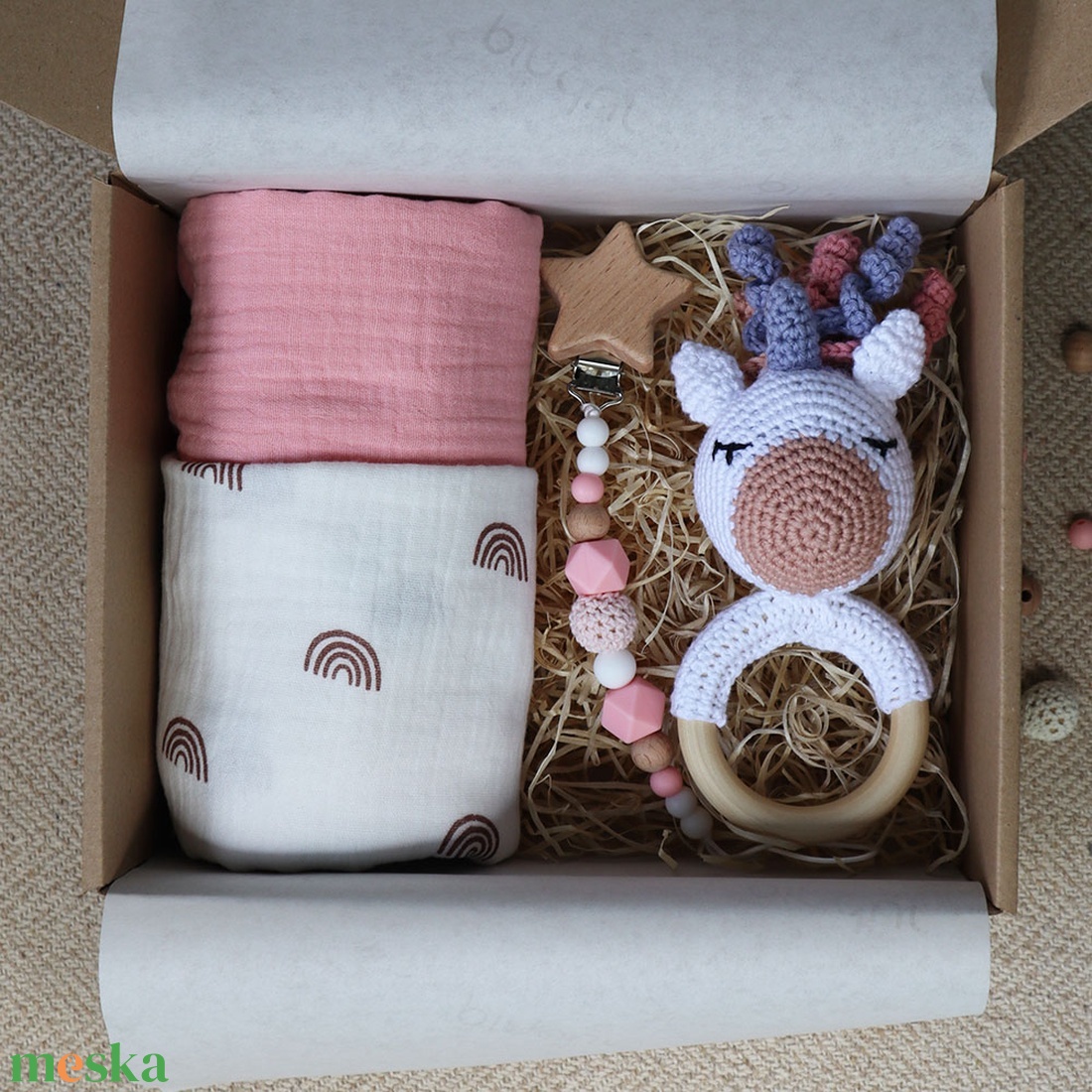 Pink Unicorn Rainbow Box - Baba ajándékdoboz / Babaváró ajándék / Babalátogató ajándék - baba - mama - babalátogató ajándékcsomag - Meska.hu