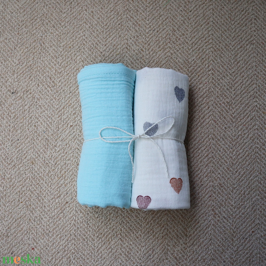 Blue - Heart babakendő csomag (2db) - baba - mama - baba ágynemű - babatakaró, gyerek pléd - Meska.hu