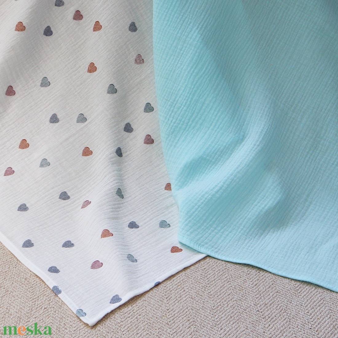Blue - Heart babakendő csomag (2db) - baba - mama - baba ágynemű - babatakaró, gyerek pléd - Meska.hu