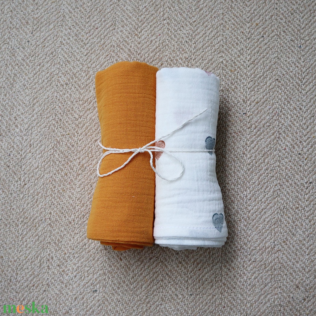 Yellow - Heart babakendő csomag (2db) - baba - mama - baba ágynemű - babatakaró, gyerek pléd - Meska.hu