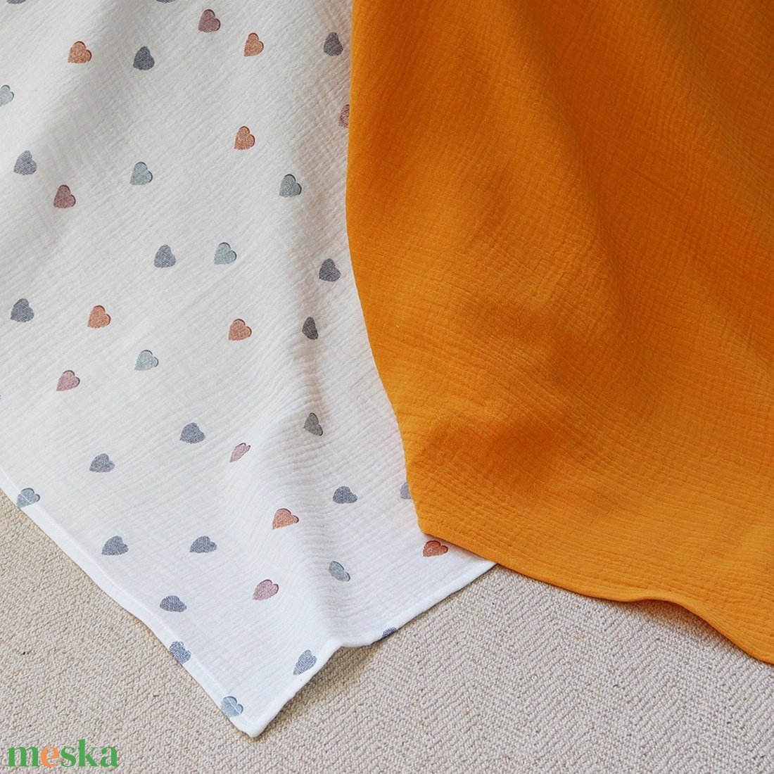 Yellow - Heart babakendő csomag (2db) - baba - mama - baba ágynemű - babatakaró, gyerek pléd - Meska.hu