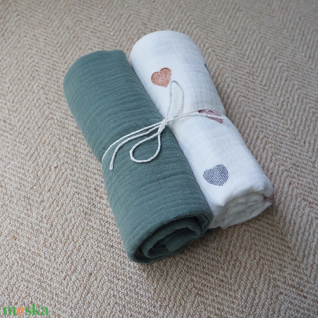 Green - Heart babakendő csomag (2db) - baba - mama - baba ágynemű - babatakaró, gyerek pléd - Meska.hu