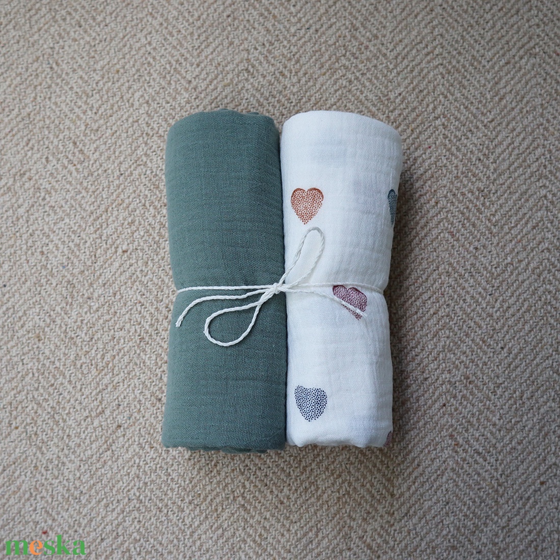 Green - Heart babakendő csomag (2db) - baba - mama - baba ágynemű - babatakaró, gyerek pléd - Meska.hu