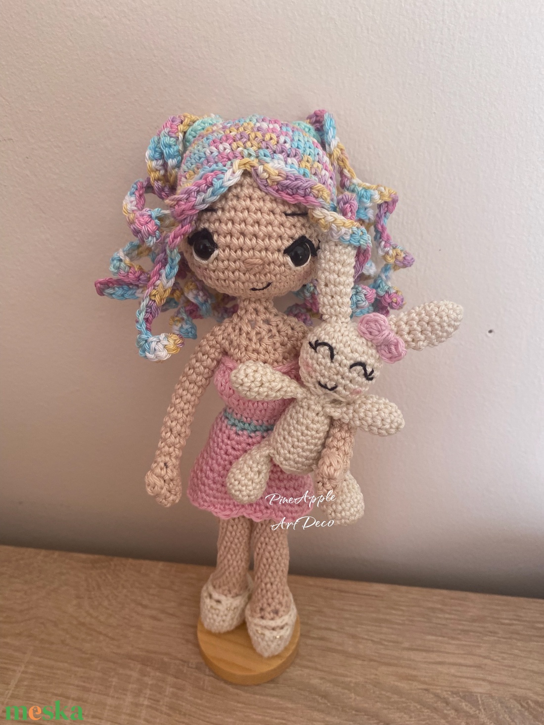 Pinkie horgolt baba amigurumi kis nyuszival  - játék & sport - baba & babaház - baba - Meska.hu