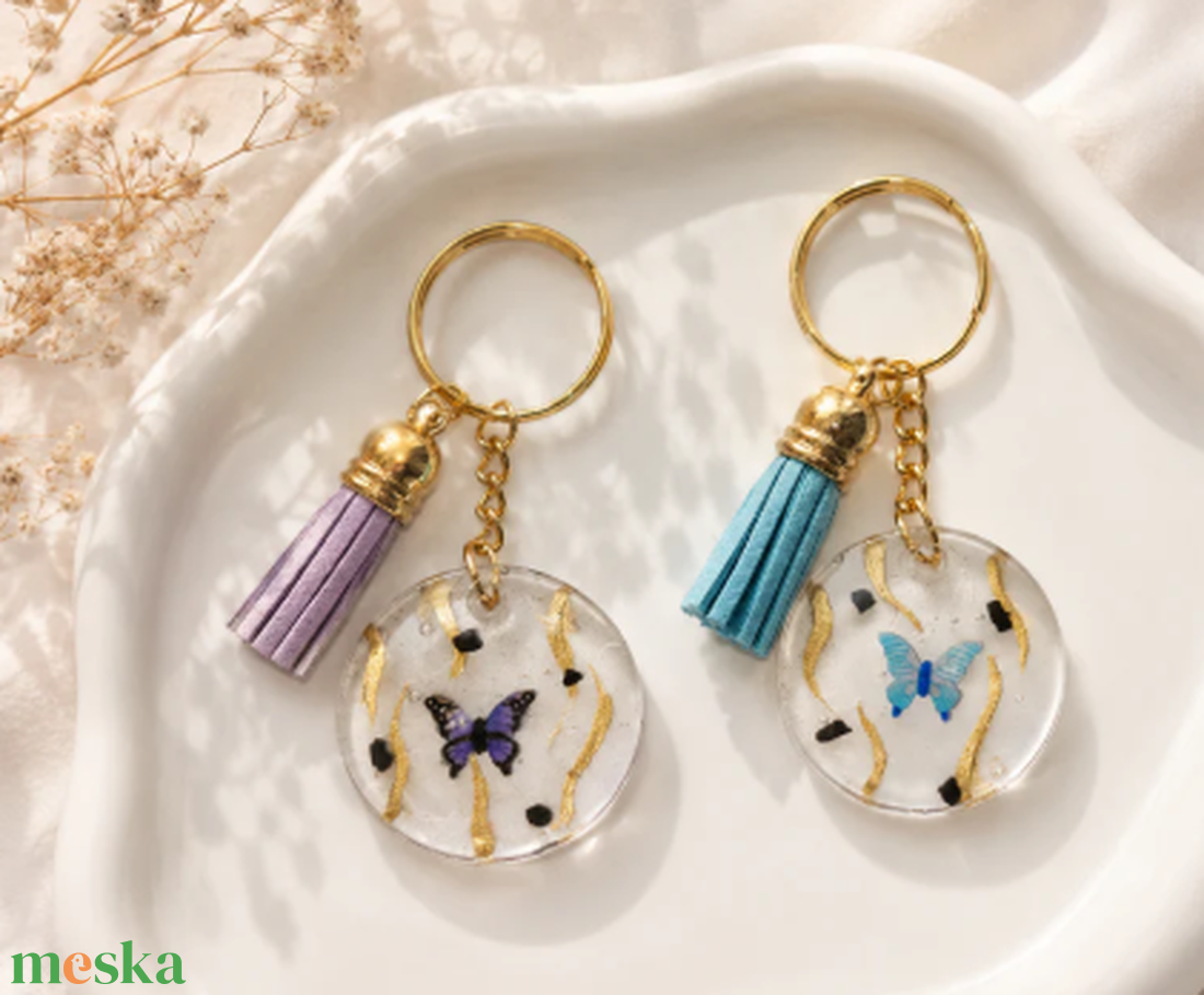 Arany Pillangós Handmade Kulcstartó � Lila és Kék - táska & tok - kulcstartó & táskadísz - kulcstartó - Meska.hu