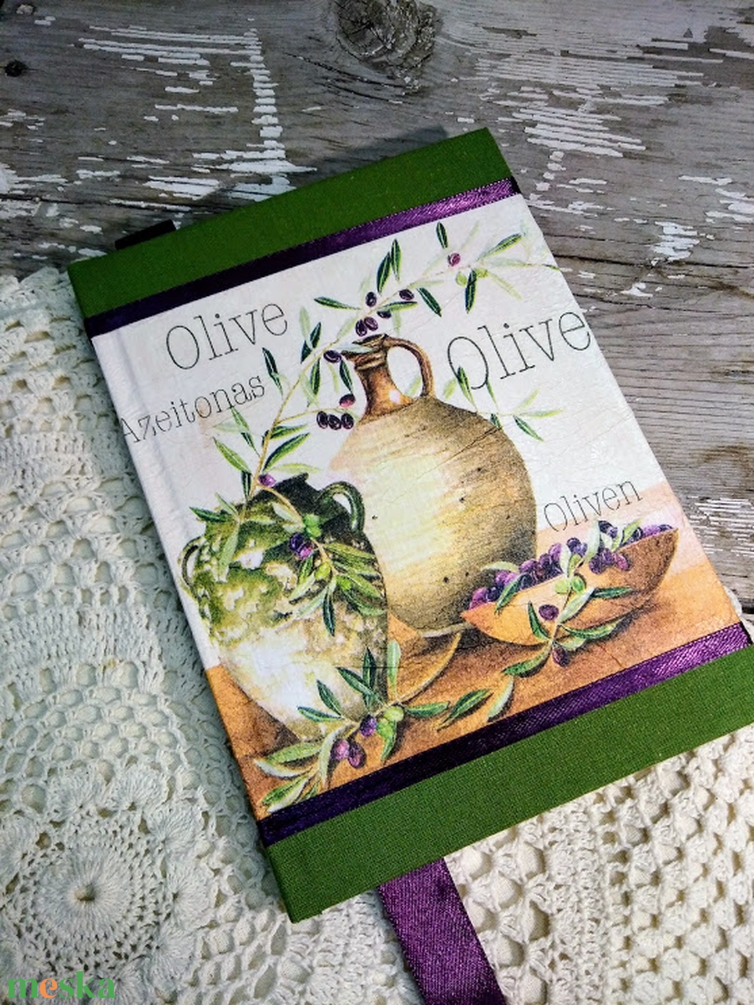 Zöld-lila olivás receptkönyv - otthon & életmód - konyhafelszerelés, tálalás - sütés, főzés - receptfüzet - Meska.hu Zöld-lila olivás receptkönyv - otthon & életmód - konyhafelszerelés, tálalás - sütés, főzés - receptfüzet - Meska.hu