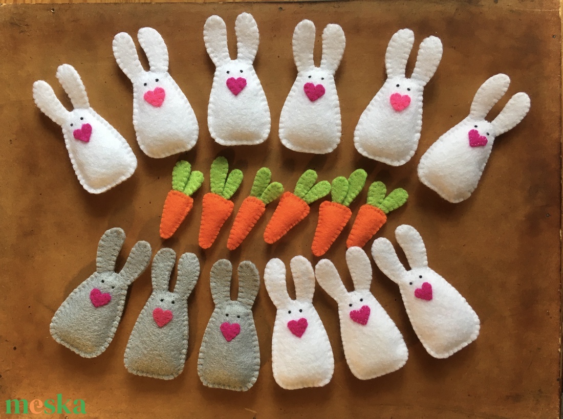 Húsvéti dekoráció filc nyuszi 12 darab - ünnepi díszek, dekorációk - húsvéti díszek és dekorációk - húsvéti asztaldíszek - Meska.hu