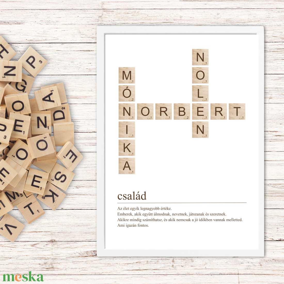 Családtagok nevei Scrabble jellegű betűkből - otthon & életmód - dekoráció - kép & falikép - poszter - Meska.hu