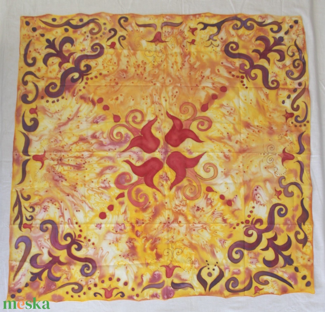 Őszi hangulatú selyemkendő - ruha & divat - sál, sapka, kendő - kendő - Meska.hu