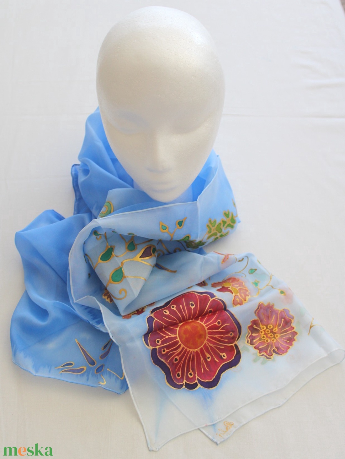 Nyári virágos selyemsál - ruha & divat - sál, sapka, kendő - sál - Meska.hu