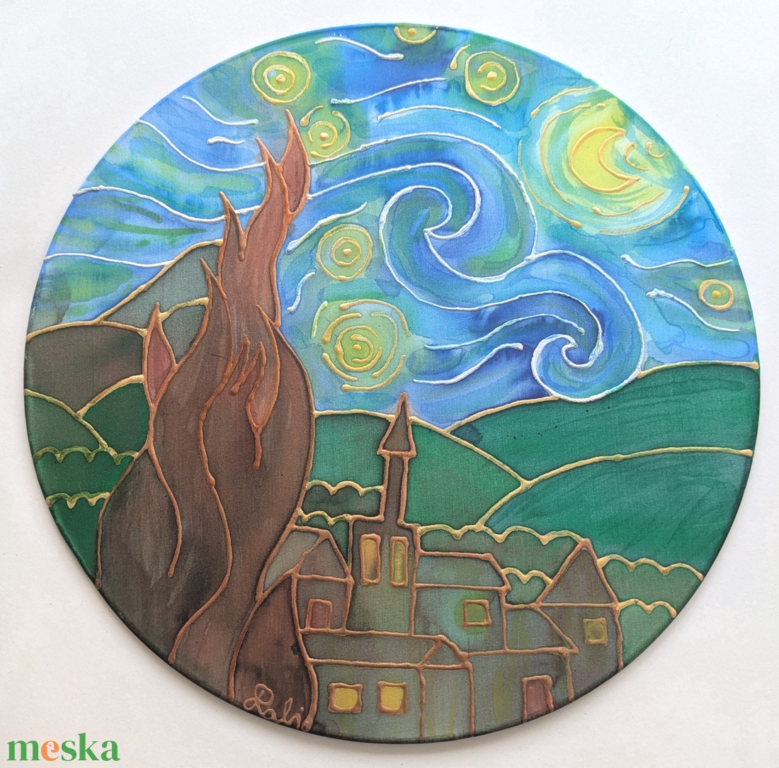Selyem fali dísz, nagy méret - van Gogh stílusú - otthon & életmód - dekoráció - fali és függő dekoráció - falra akasztható dekor - Meska.hu