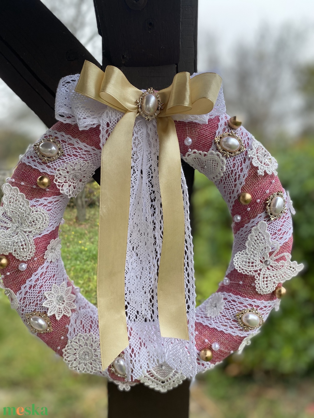 Vintage stílusú koszorú - otthon & életmód - dekoráció - virágdísz és tartó - koszorú - Meska.hu