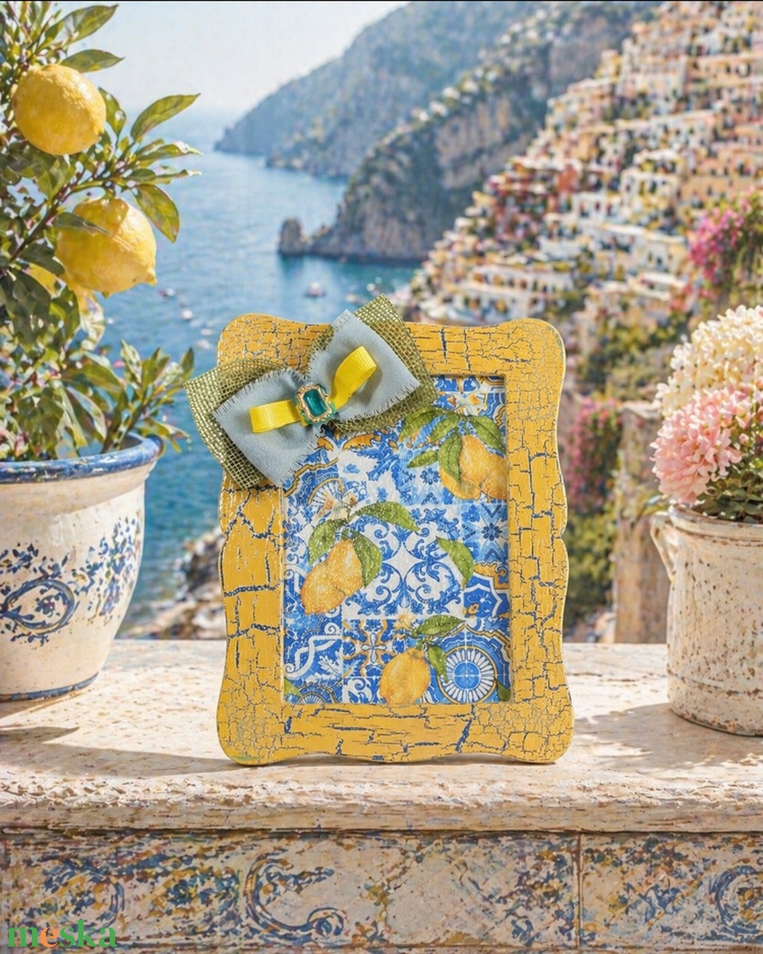  Amalfi citromos idill - vintage kép - sárga képkerettel - fából készült lakásdekoráció  - otthon & életmód - dekoráció - kép & falikép - fából készült kép - Meska.hu