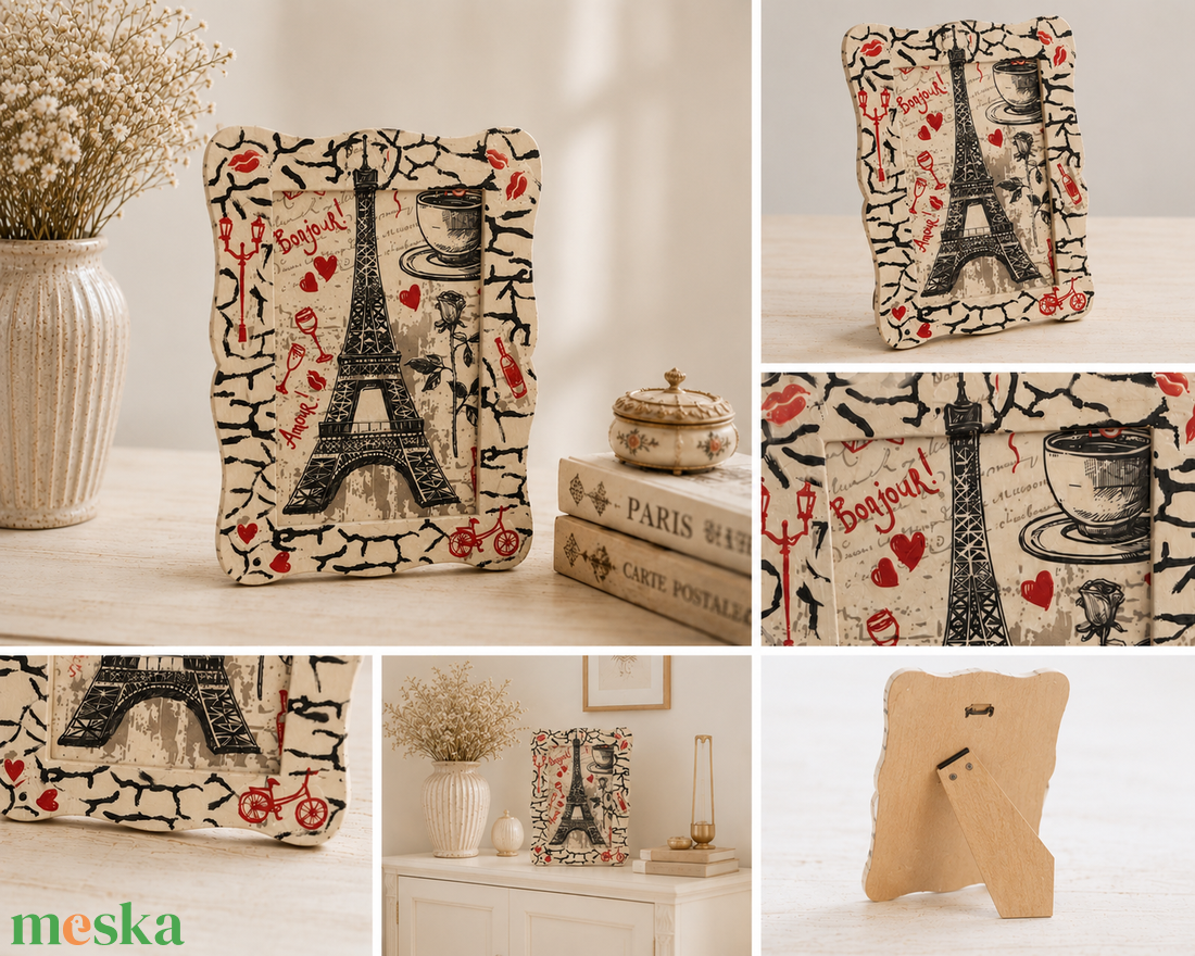Bonjour Paris - Eiffel torony- vintage kép- fából készült dekor - otthon & életmód - dekoráció - dísztárgy - Meska.hu