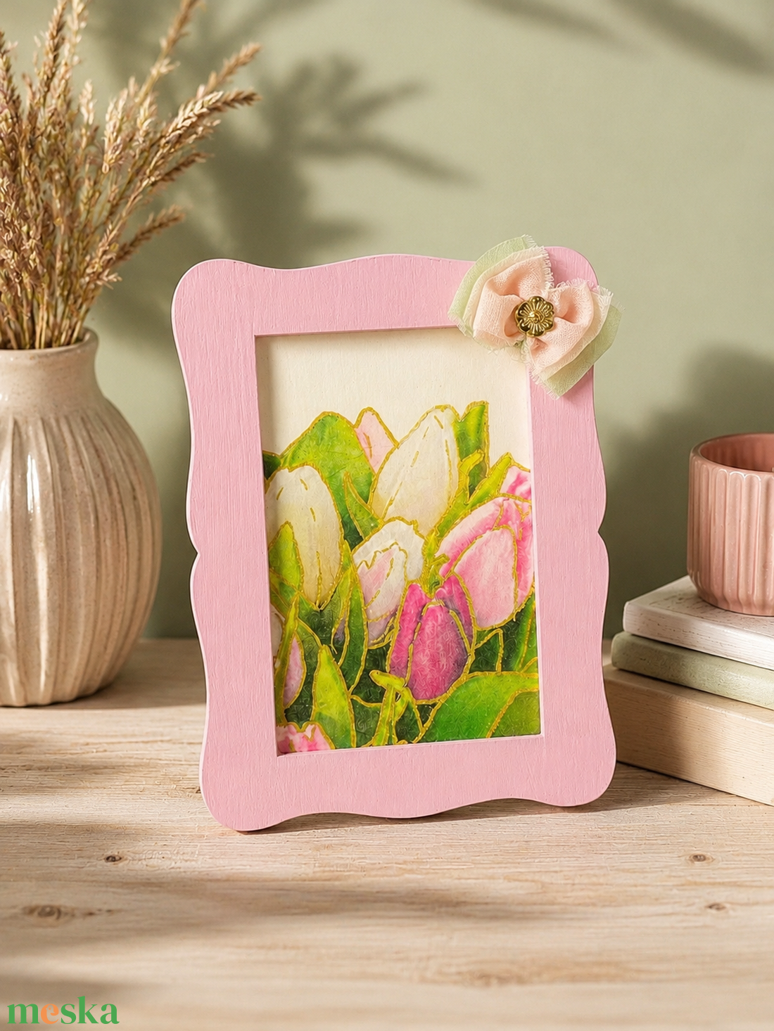 Tulipánok mosolya - vintage - kézzel készített lakásdekoráció - kép kerettel - otthon & életmód - dekoráció - dísztárgy - Meska.hu