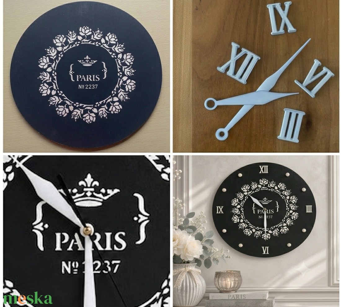 Rózsakoszorúval díszített falióra - Paris felirattal - otthon & életmód - dekoráció - fali és függő dekoráció - falióra & óra - Meska.hu