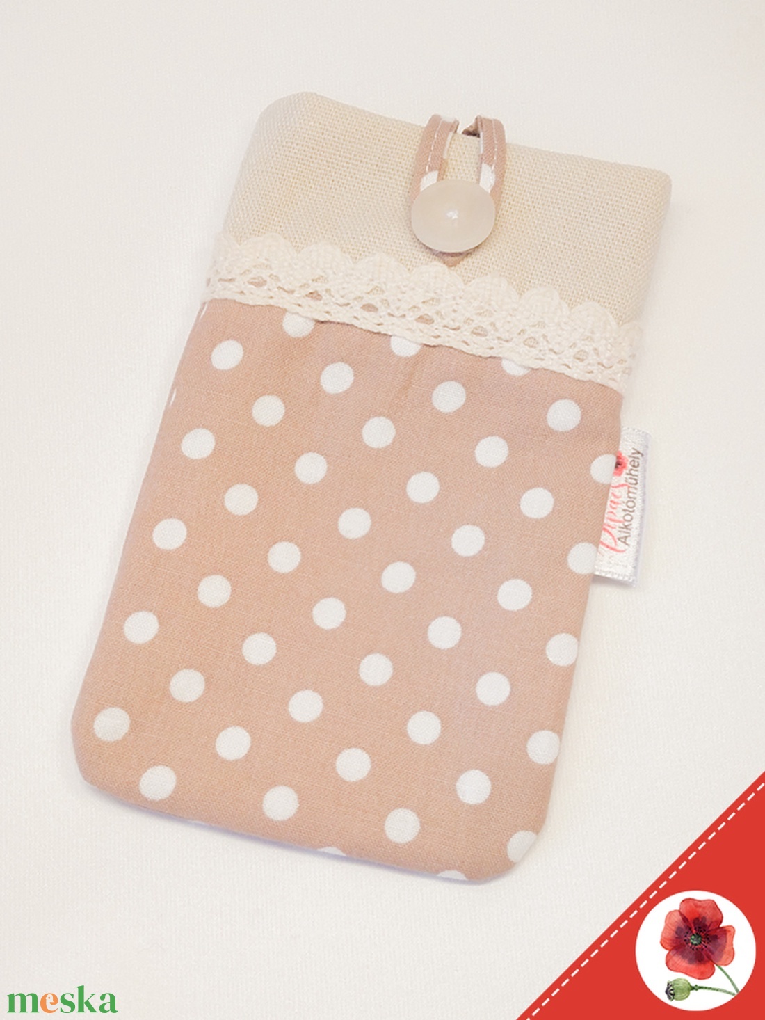 Pöttyös bélelt, textil telefontok - bézs, kisebb - táska & tok - pénztárca & más tok - telefontok - Meska.hu Pöttyös bélelt, textil telefontok - bézs, kisebb - táska & tok - pénztárca & más tok - telefontok - Meska.hu