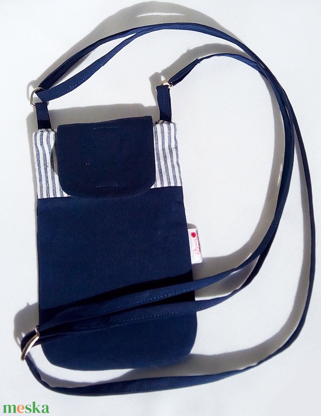 Kék csíkos, nyakba akasztható, textil telefontok - táska & tok - pénztárca & más tok - telefontok - Meska.hu