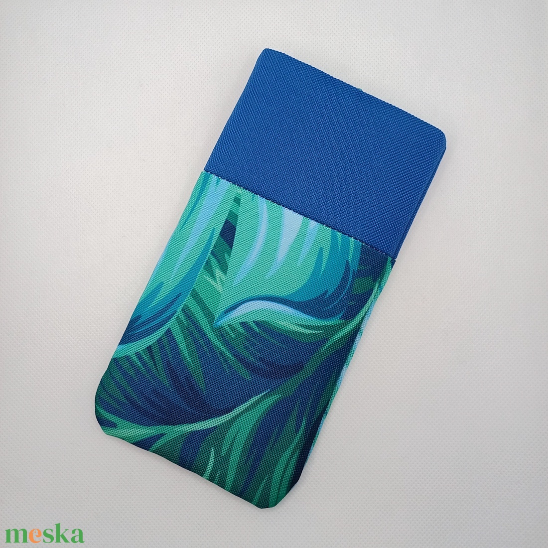 Kék-türkiz, pálmaleveles vízhatlan textil telefontok - táska & tok - pénztárca & más tok - telefontok - Meska.hu