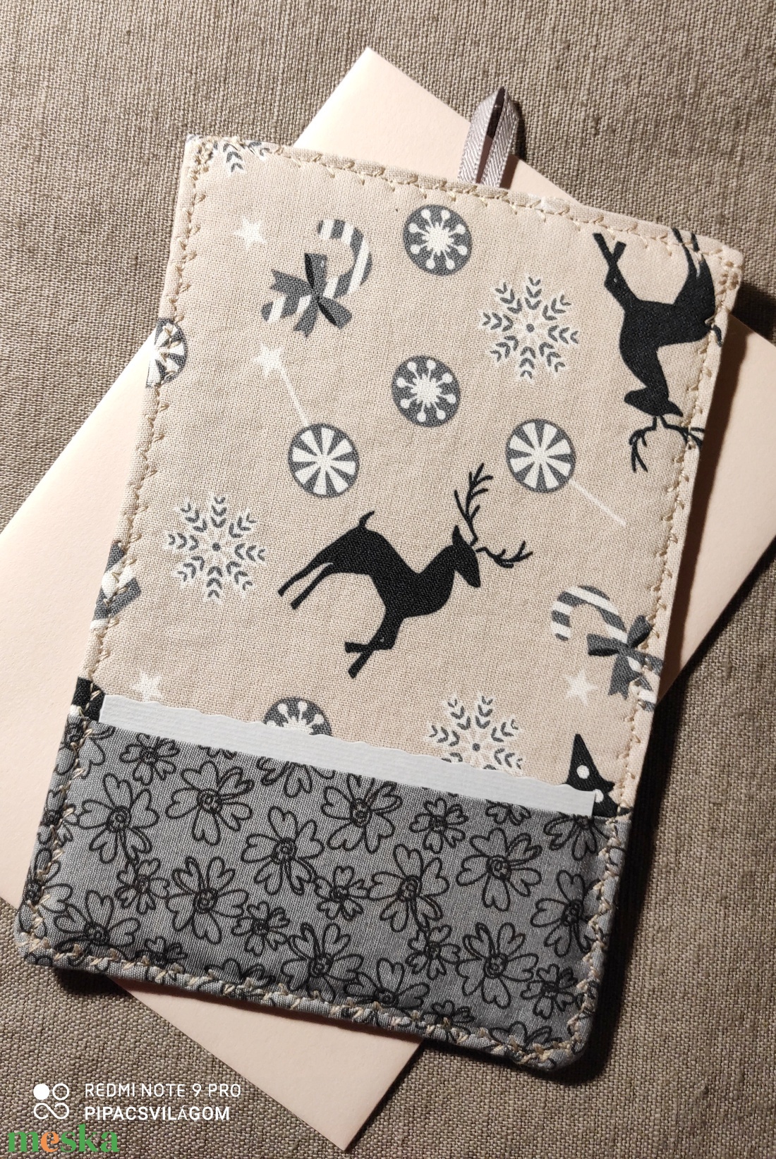 Rénszarvas üdvözlőlap, textilkép, pénzboríték - művészet - textilkép - egyéb - Meska.hu