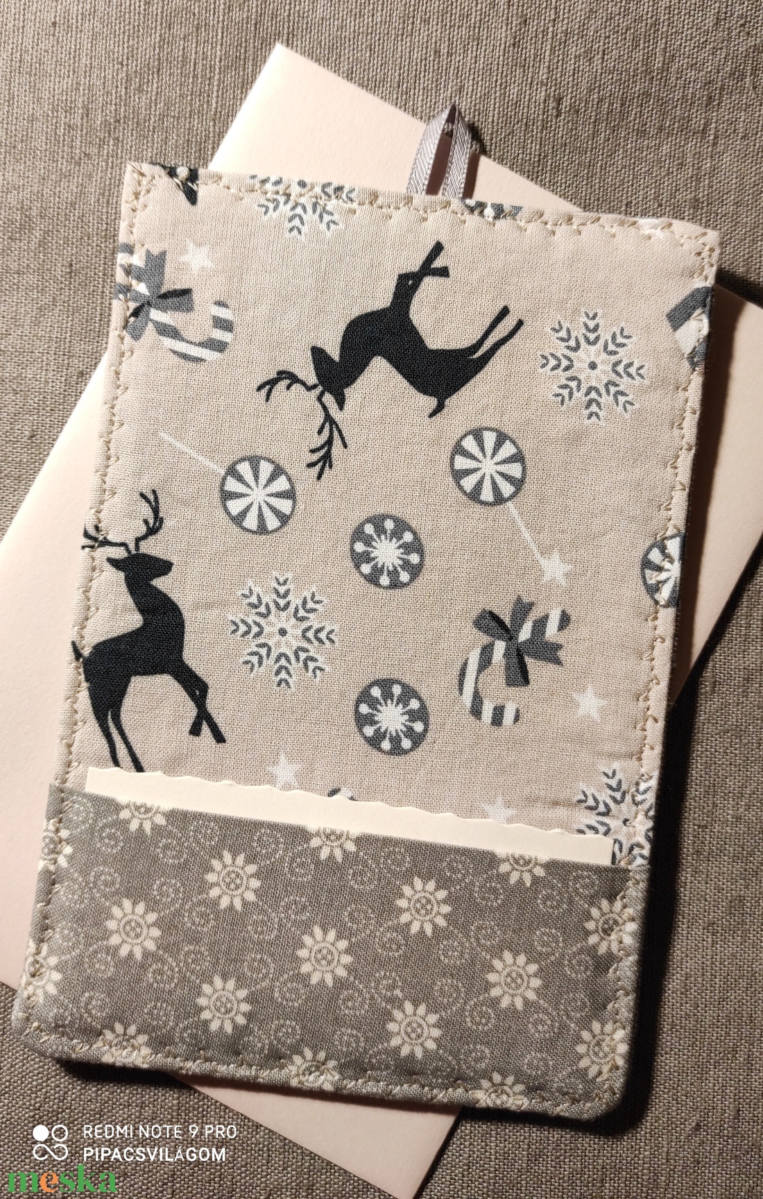 Rénszarvas üdvözlőlap, textilkép, pénzboríték - művészet - textilkép - egyéb - Meska.hu