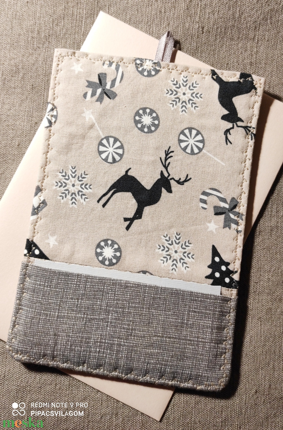 Rénszarvas üdvözlőlap, textilkép, pénzboríték - művészet - textilkép - egyéb - Meska.hu