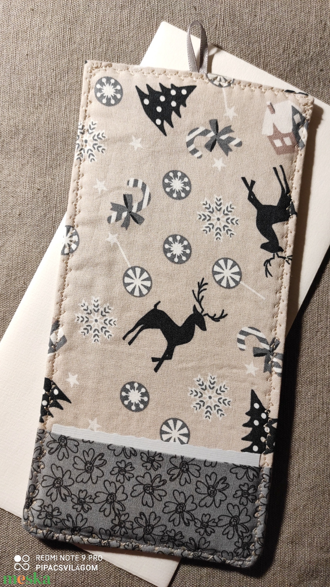 Rénszarvasos üdvözlőlap, textilkép, pénzboríték - művészet - textilkép - egyéb - Meska.hu