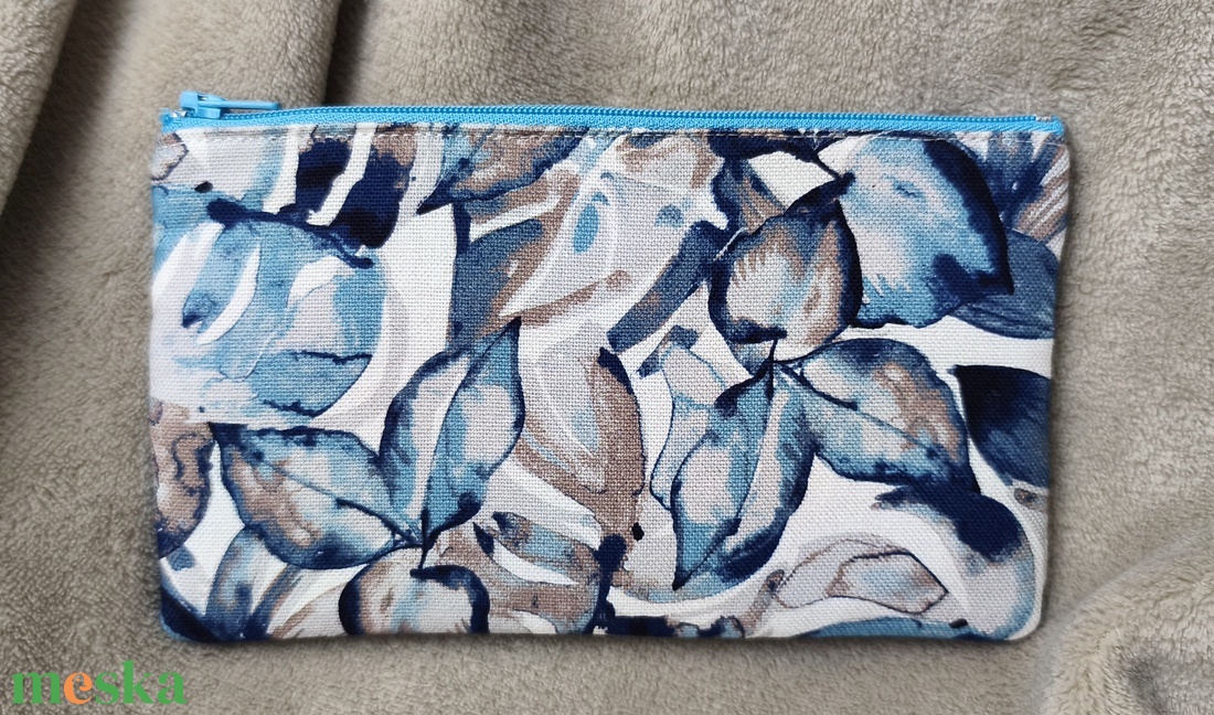 Kék levélmintás közepes lapos neszesszer - táska & tok - neszesszer - Meska.hu