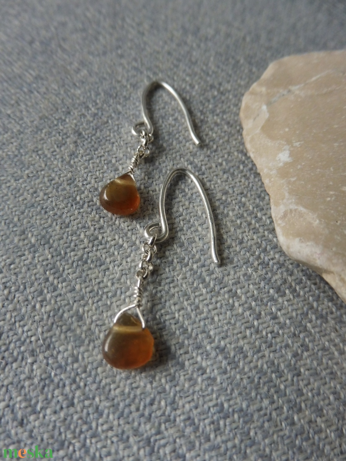 barna achátos fülbevaló    - ékszer - fülbevaló - lógó fülbevaló - Meska.hu