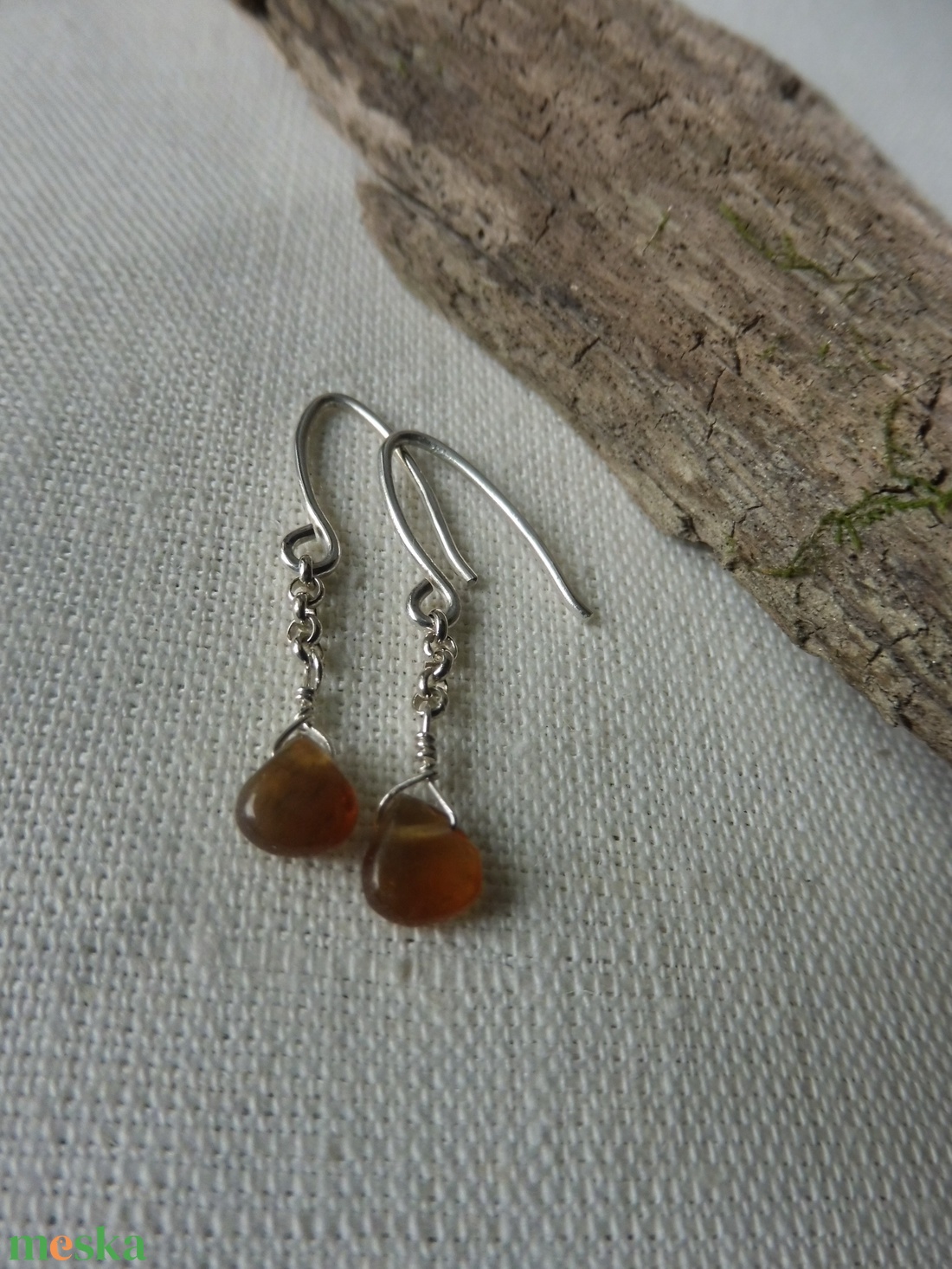 barna achátos fülbevaló    - ékszer - fülbevaló - lógó fülbevaló - Meska.hu