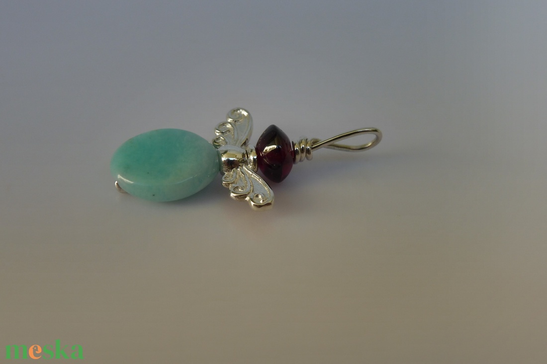 ezüst angyalka medál gránáttal és amazonittal - ékszer - nyaklánc - medál - Meska.hu