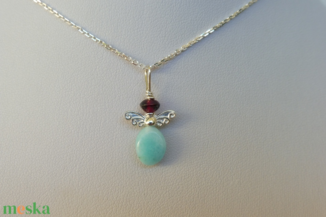 ezüst angyalka medál gránáttal és amazonittal - ékszer - nyaklánc - medál - Meska.hu