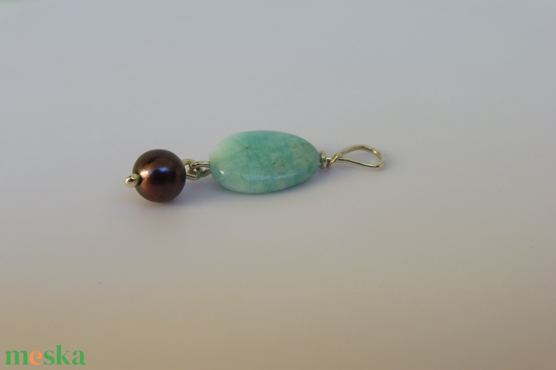 ezüstmedál fekete gyönggyel és amazonittal - ékszer - nyaklánc - medál - Meska.hu