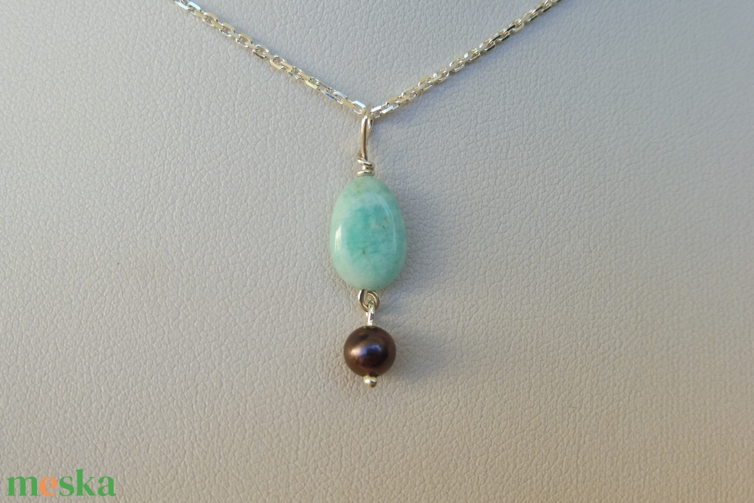 ezüstmedál fekete gyönggyel és amazonittal - ékszer - nyaklánc - medál - Meska.hu