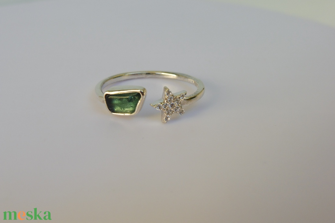 turmalinos-cirkóniás nyitott ezüstgyűrű - ékszer - gyűrű - gyöngyös gyűrű - Meska.hu