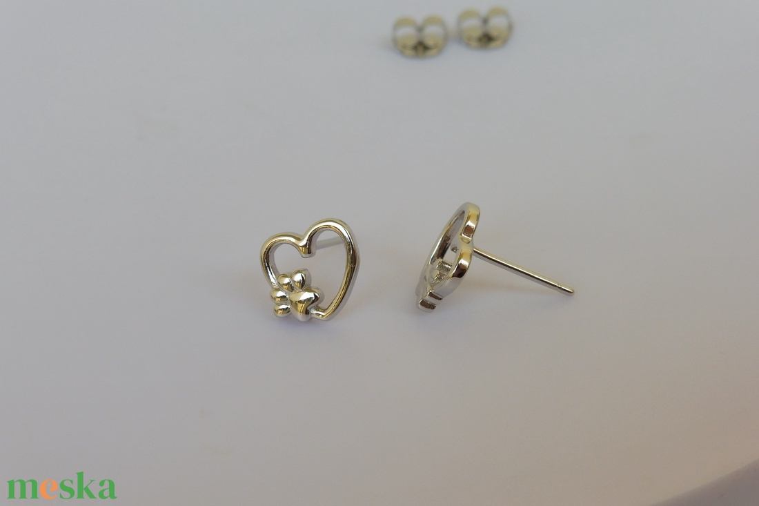 szív tappancs fülbevaló ezüstből - ékszer - fülbevaló - pötty fülbevaló - Meska.hu