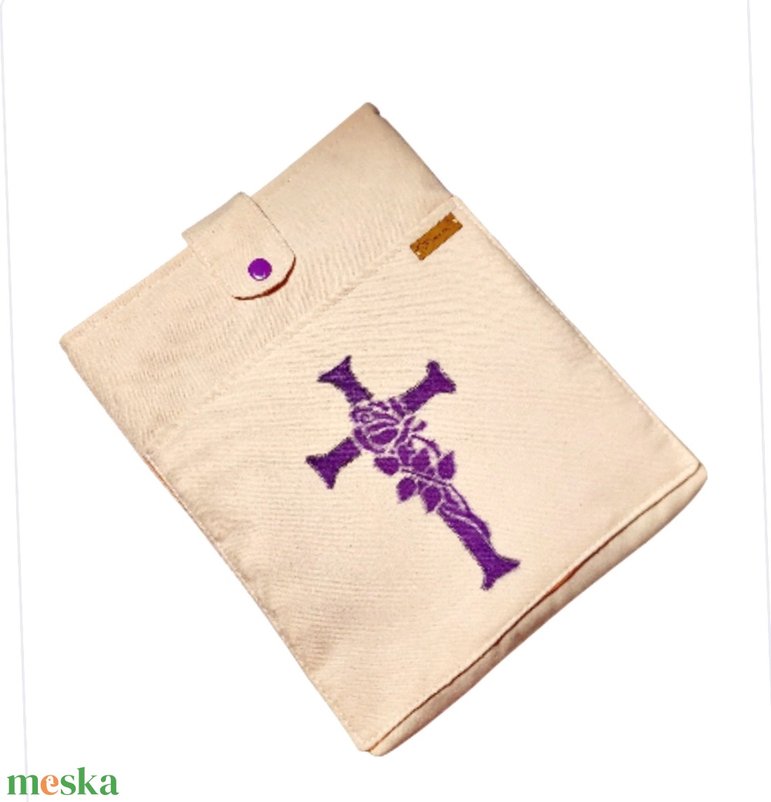 Zsebes, Kereszt Rózsával  könyvtartó tok, Tablet tok  - táska & tok - ebook & tablet tok - Meska.hu