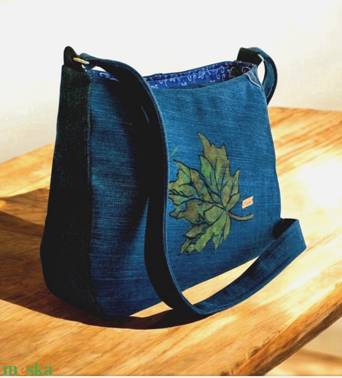 Falevél ,kézzel festett Farmer kersztpántos,válltáska,crossbody - táska & tok - kézitáska & válltáska - válltáska - Meska.hu