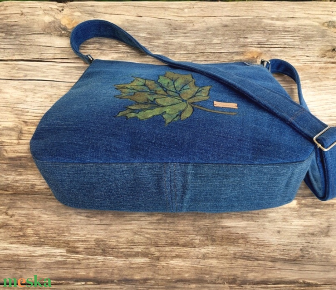 Falevél ,kézzel festett Farmer kersztpántos,válltáska,crossbody - táska & tok - kézitáska & válltáska - válltáska - Meska.hu