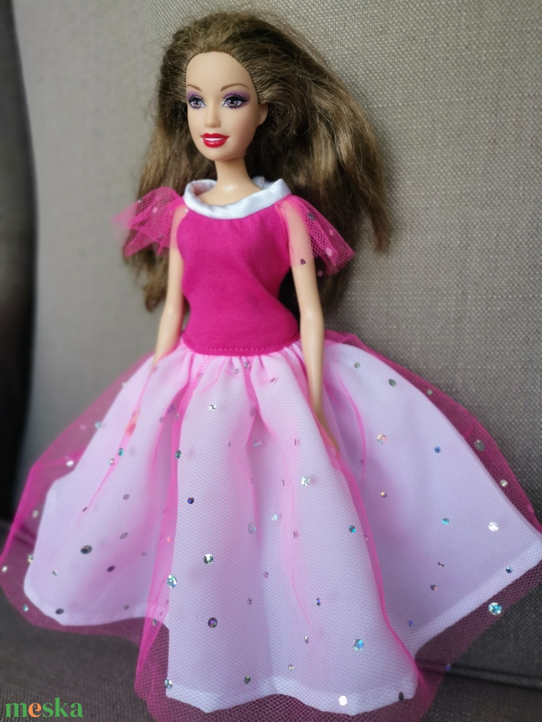 Barbie pink színű alkalmi selyem és tüll babaruha  - játék & sport - baba & babaház - babaruha, babakellék - Meska.hu