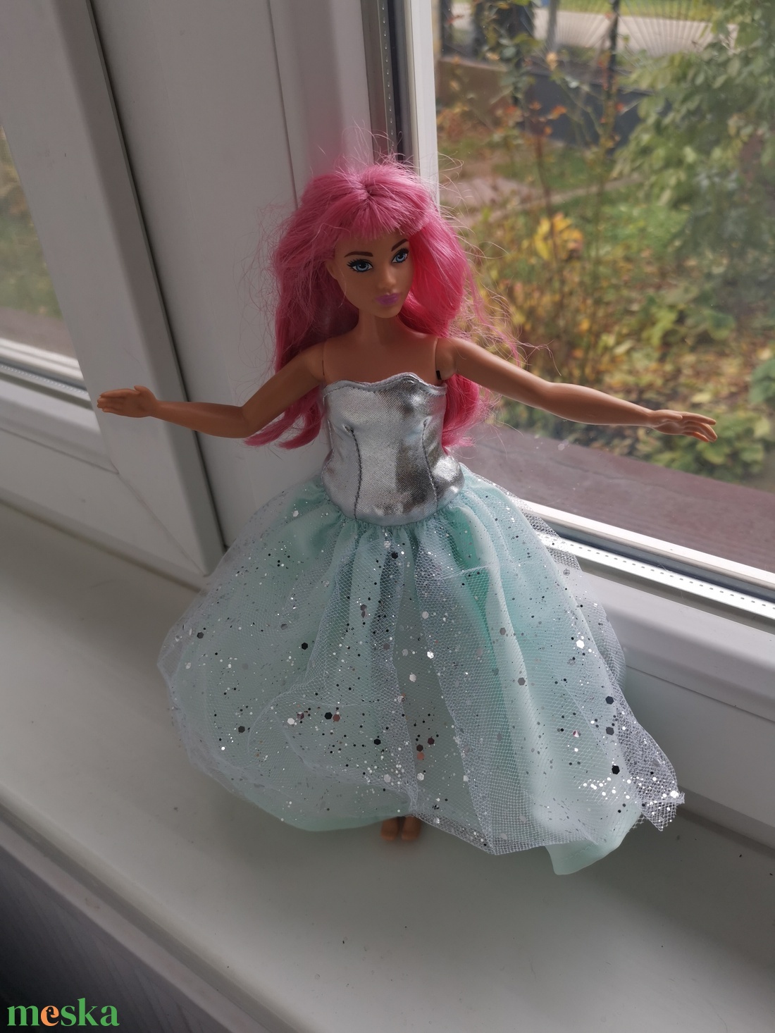 Barbie almazöld színű alkalmi selyem és tüll babaruha  - játék & sport - baba & babaház - babaruha, babakellék - Meska.hu