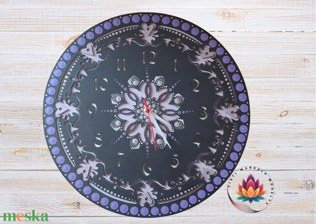 Mandala falióra, lila és lilaezüst színekkel, 38 cm - otthon & életmód - dekoráció - fali és függő dekoráció - falióra & óra - Meska.hu