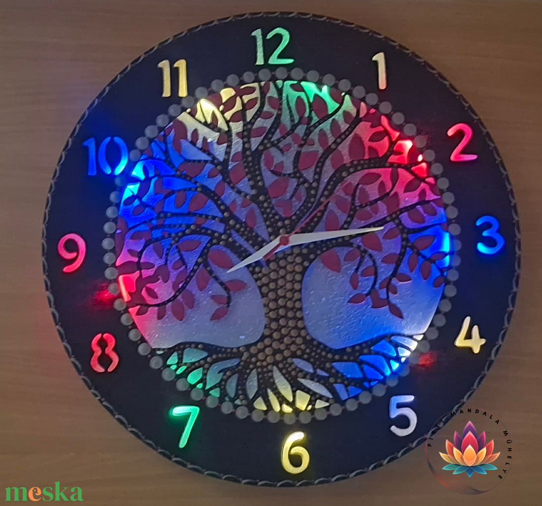 Mandala falióra életfával és LED-es világítással, 38 cm - otthon & életmód - dekoráció - fali és függő dekoráció - falióra & óra - Meska.hu