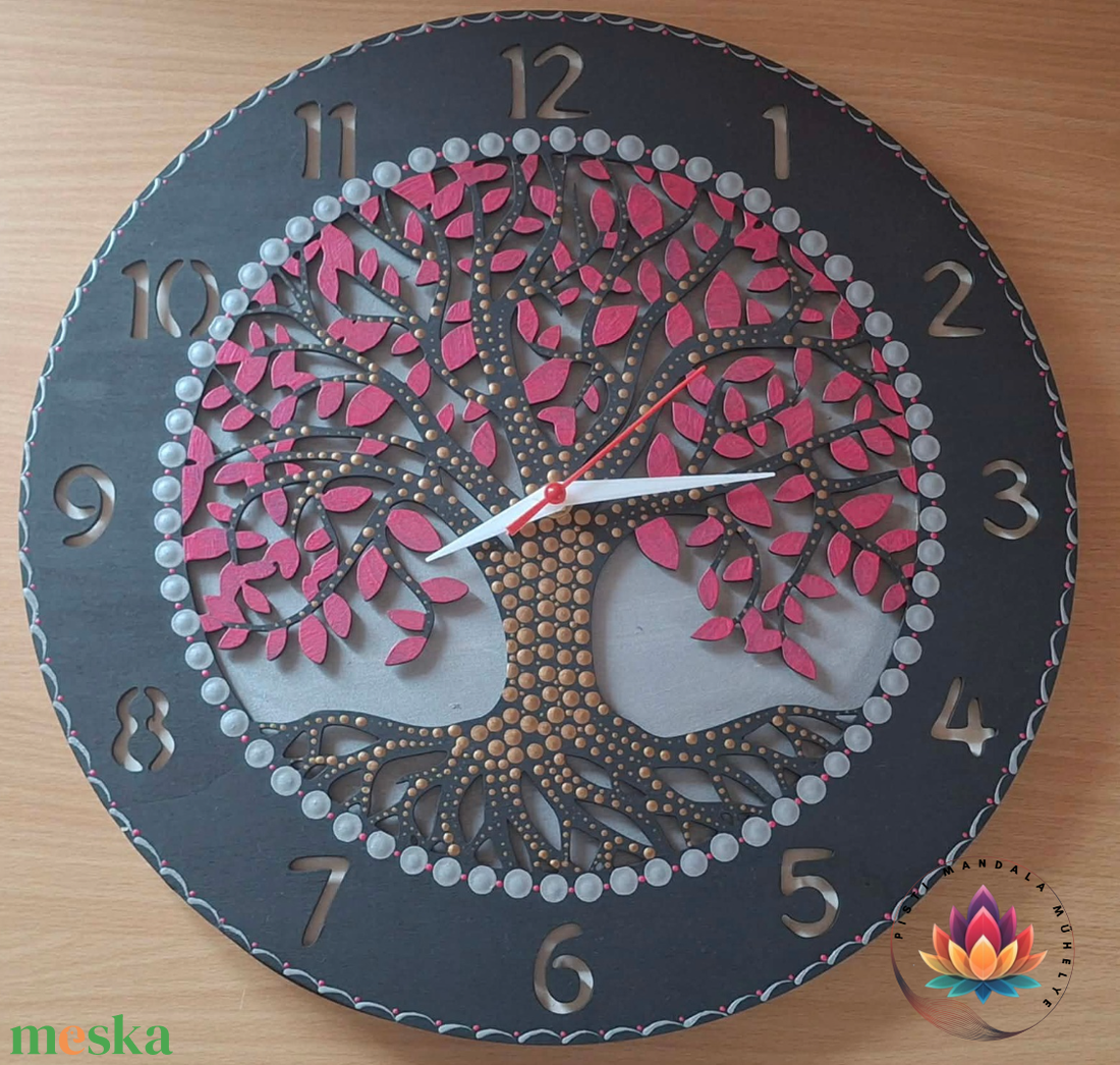 Mandala falióra életfával és LED-es világítással, 38 cm - otthon & életmód - dekoráció - fali és függő dekoráció - falióra & óra - Meska.hu